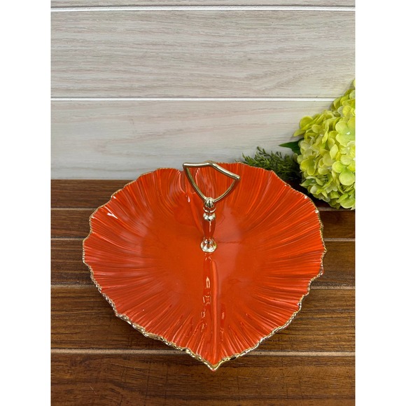Vintage Funky Orange and Gold California Pottery Tidbit Tray / Sandwich Platter - Picture 4 of 8